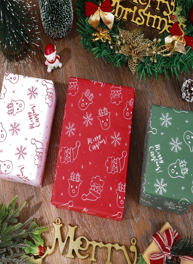 وولاين ورق تغليف مزخرف من والين، 90 ورقة، بألوان الأحمر والأخضر، مزين برسومات سانتا ورنة الثلج، مثالي لتغليف هدايا عيد الميلاد الشتوية، والحفلات المنزلية، والأعمال اليدوية، مقاس 14 × 20 بوصة - Image 4